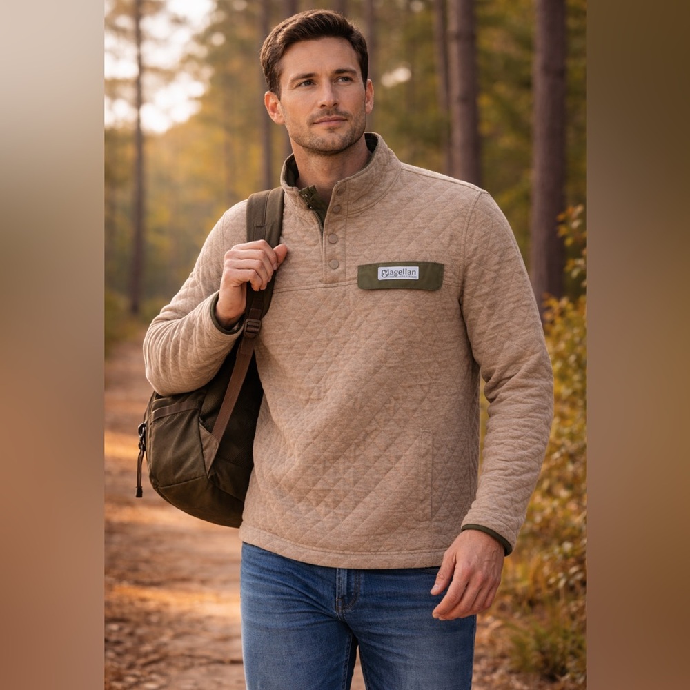 Magellan Quilted Pullover Jacket Mens‎ L Snap Mock Neck Outdoor Hunting Fishing